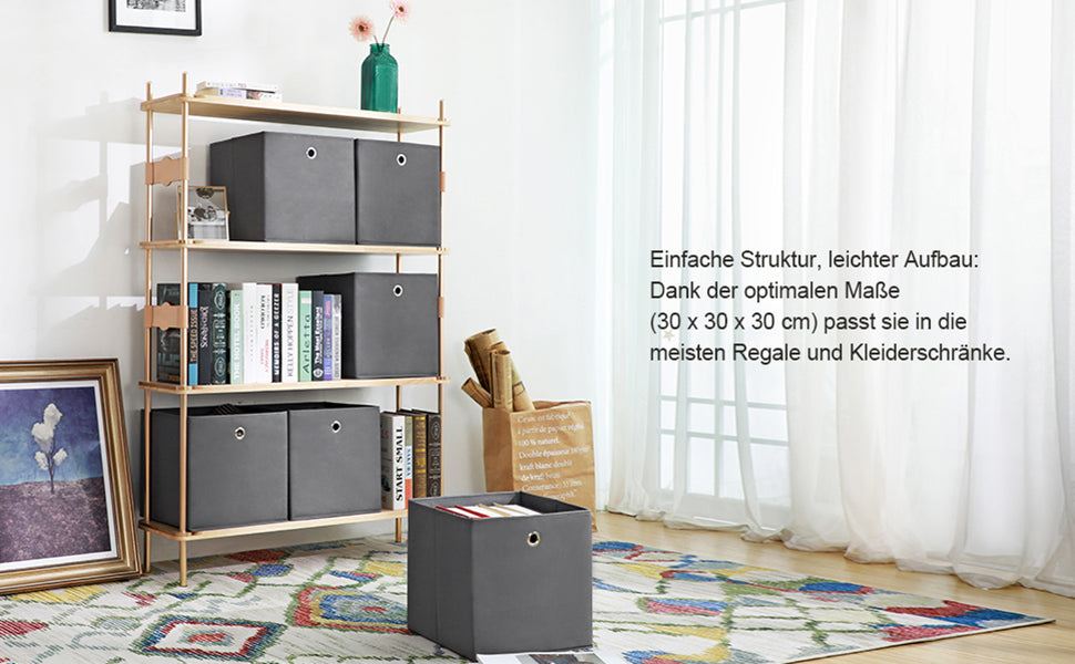Aufbewahrungsboxen, 6er Set, Stoffboxen, Faltboxen aus Vliesstoff, Würfel, Aufbewahrungskörbe, für Spielzeug und Kleidung, grau
