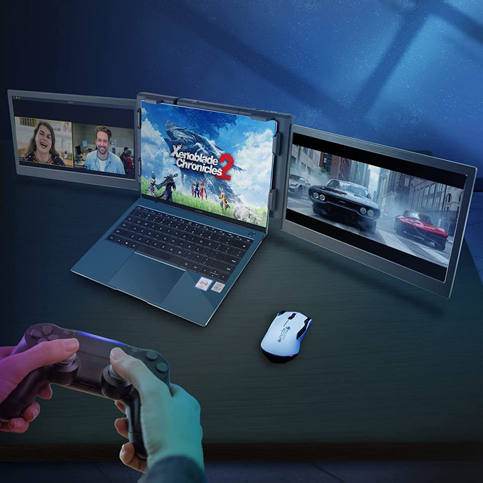Tragbarer Monitor für Laptop, 13,3" Full HD IPS Display, Tri-Screen Monitor Screen Extender, HDMI/USB-A/Type-C Plug and Play für Windows Chrome & Mac, Funktioniert mit 13"-17" Laptops