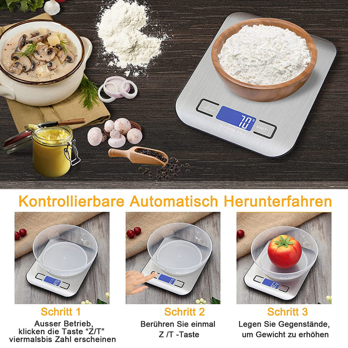 1g bis 5kg Küchenwaage, Digitalwaage mit LCD-Display, Hochpräzise Professionelle Electronische Waage(5kg Maximalgewicht)