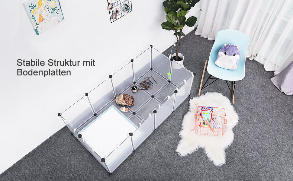 Freigehege mit Bodenplatten, Laufstall, aus Kunststoff, Gehege für Kleintiere, Meerschweinchen, Hamster, Kaninchen, weiß