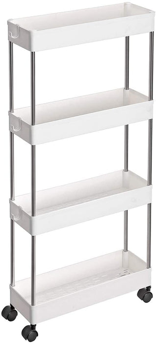 Rollwagen, Küchenwagen mit 4 Ebenen, Küchenregal, Nischenregal auf Rollen, Badregal, platzsparend, 40 x 13,5 x 86 cm, weiß
