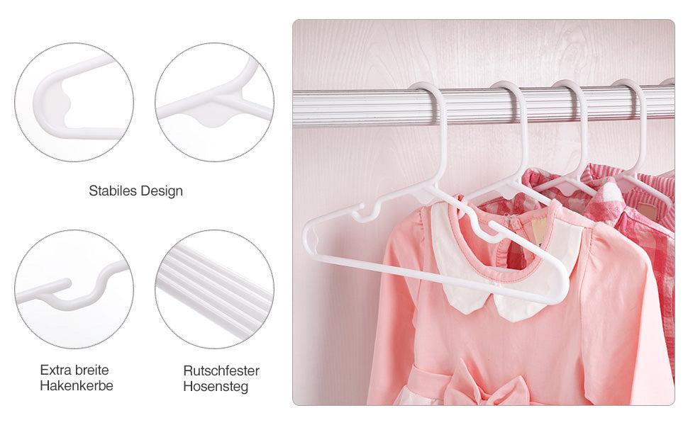 30 Stück Kinder Kleiderbügel, für Babyklamotten/Babykleidung/Kinderkleidung, Premium-Qualität, dünn, platzsparend, starker hochwertiger Kunststoff