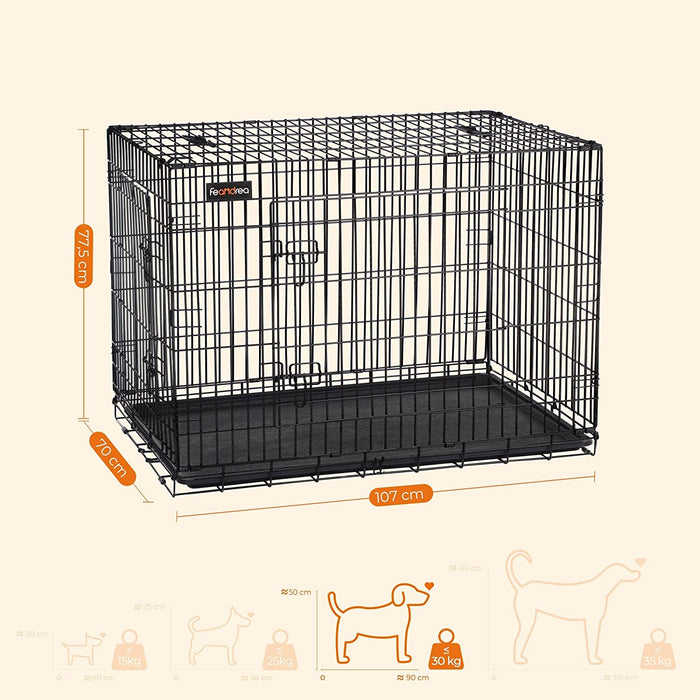 Hundekäfig, Hundebox, klappbar, 107 x 70 x 77,5 cm, schwarz