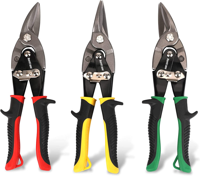 Blechschere 3 teilig - Cr-V-Stahl Profi Trockenbau Werkzeug, Blech Schneiden uvm Metallschere mit Hebelübersetzung - 250mm