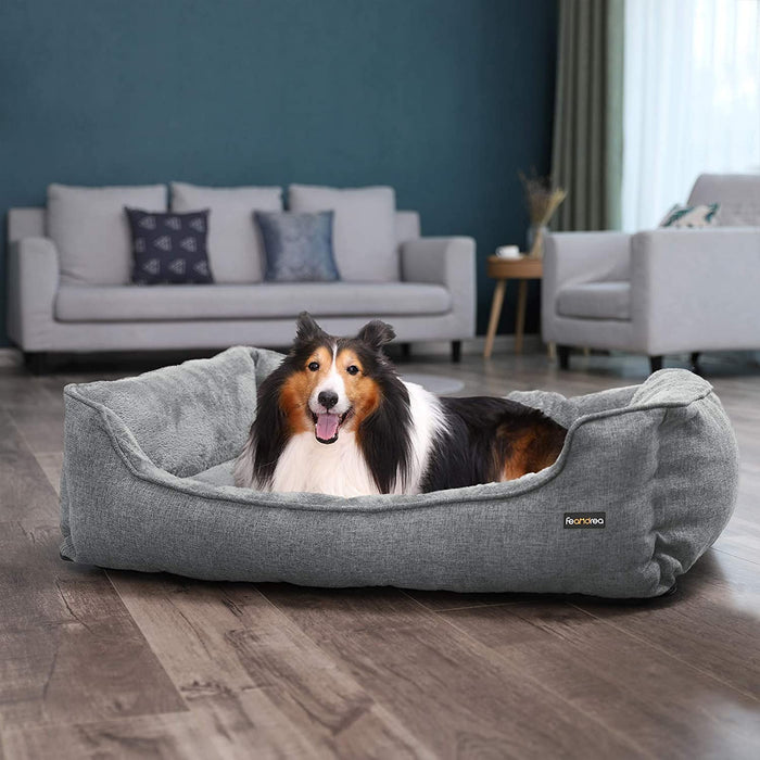 XXL Hundebett, Hundesofa, Bezug abnehmbar und maschinenwaschbar, kuscheliger Hundekorb, grau