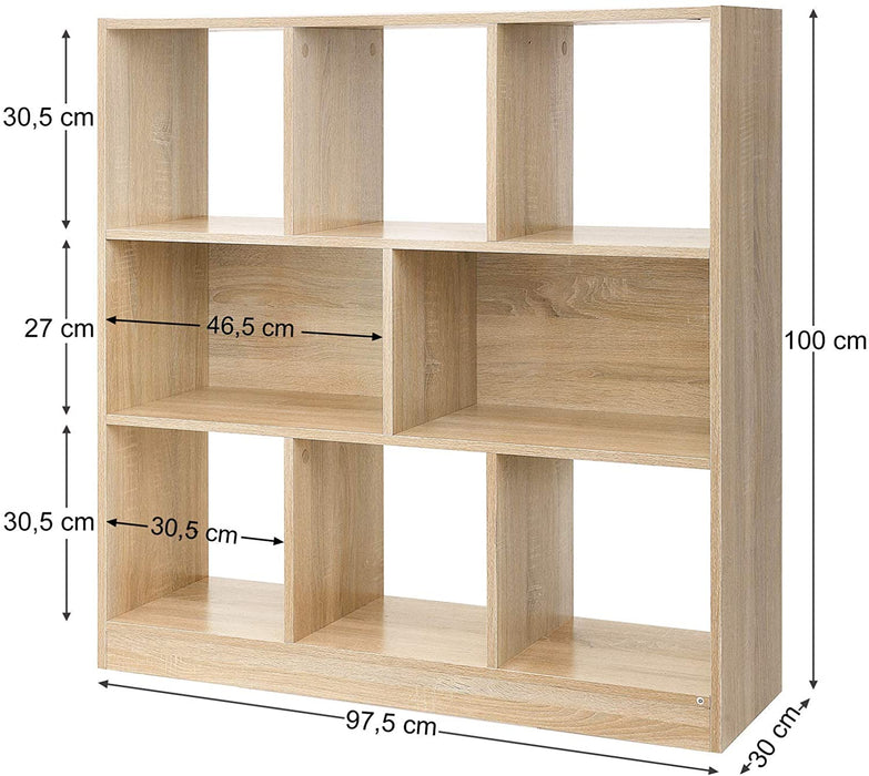 Bücherregal, Würfelregal, Standregal, mit offenen Fächern, für Wohnzimmer, Arbeitszimmer, Kinderzimmer, Büro, als Raumteiler, 97,5 x 30 x 100 cm