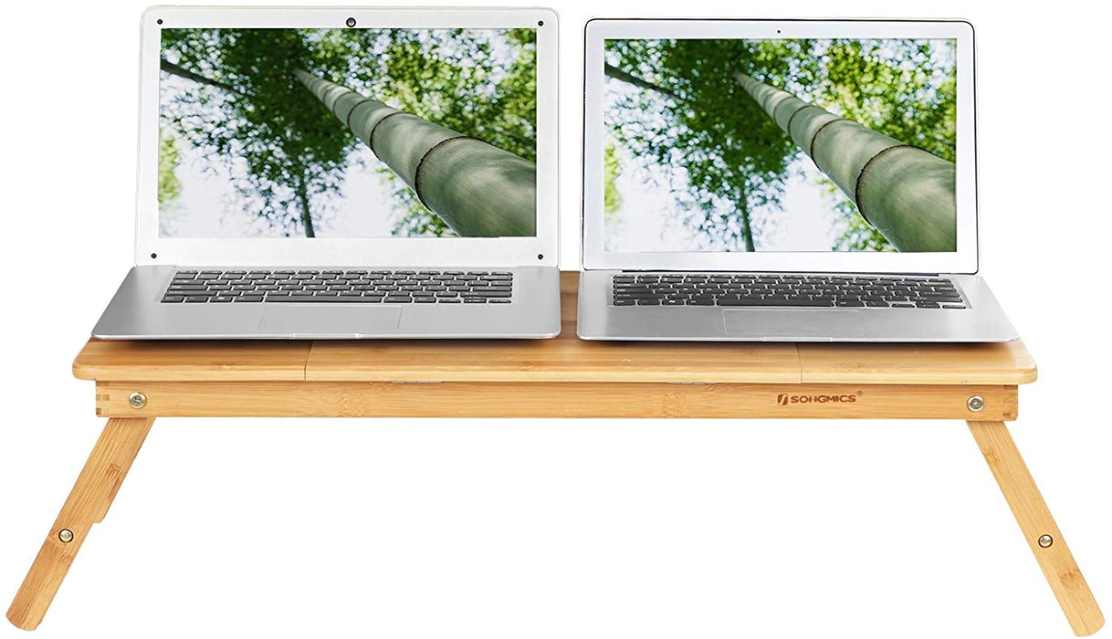 Laptoptisch, klappbarer und höhenverstellbarer Notebooktisch, mit Lüftungslöchern, für Links- und Rechtshänder, Betttisch aus Bambus mit Schublade