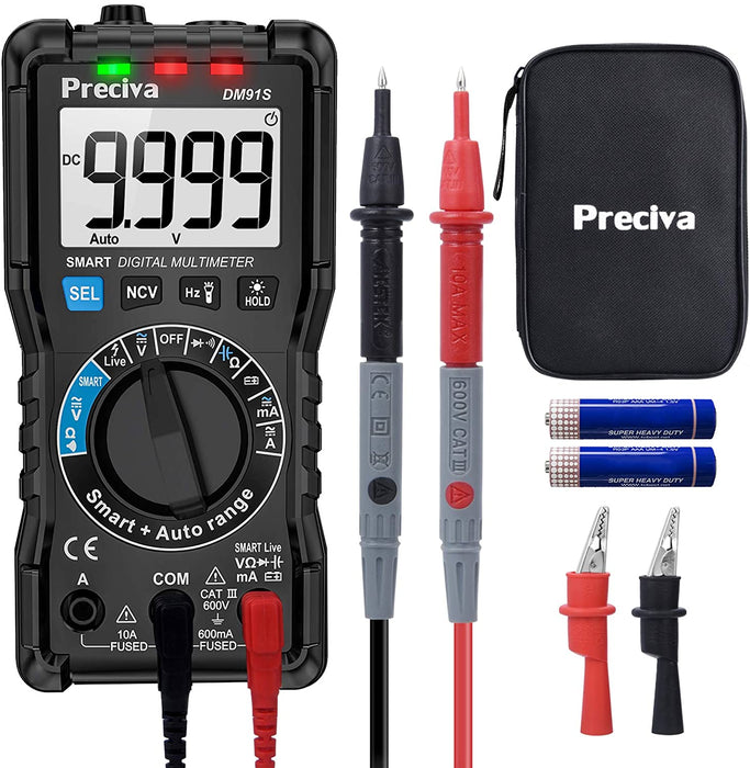 Digitaler Multimeter, Preciva Digitales Mehrfachmessgerät Vielfachmessgerät mit Smart TEST und NCV TEST, Strommessgerät CAT Ⅲ 600 V