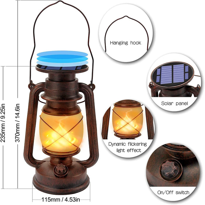 Led Vintage Solar Laterne Solar-LED-Sturmlampe Warmweiß Ultra Helle Solarlaterne Für außen Retro Design Led Laterne Outdoor Mit Flammen-Effekt