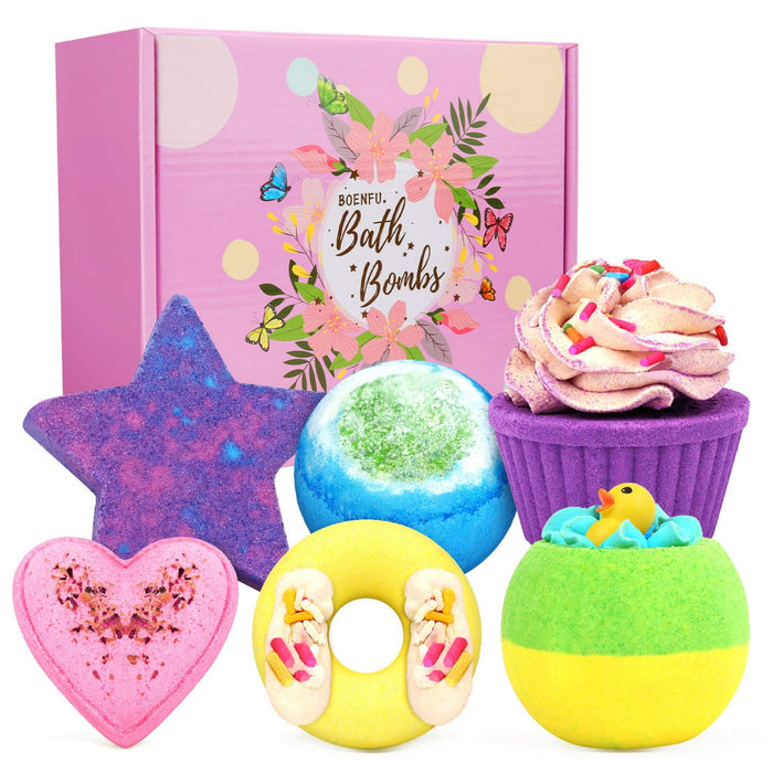 Badebomben Geschenkset, 6er Handgefertigte Badebomben Kinder mit Natürlichen Inhaltsstoffen, Perfektes Valentinsgruß Geburtstags Weihnachts Geschenke