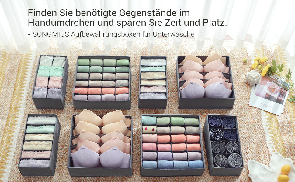 Aufbewahrungsboxen für Unterwäsche 8er Set, Schubladen-Organizer, Ordnungssystem für Kleiderschrank, für BHS, Unterwäsche, Socken, Krawatten