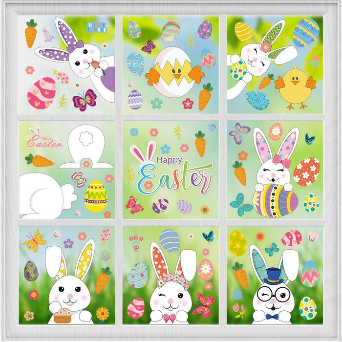 Fenstersticker Ostern, Fensterbilder Frühling Ostern, Fensterdekoration Ostern, 9 pcs Fensterbild Osterdeko Aufkleber, Osterhase Ostereier Osterdeko