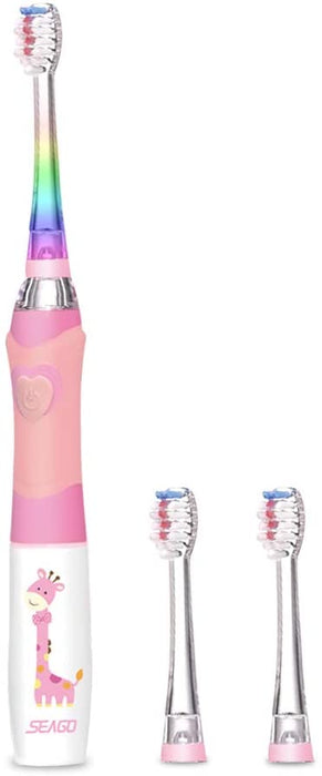 Elektrische Zahnbürste Kinder 6 Monaten bis 4 Jahren, Schallzahnbürste mit LED Licht Aufsteckbürste Smart Timer Wasserdicht IPX7,SG513 (Pink)