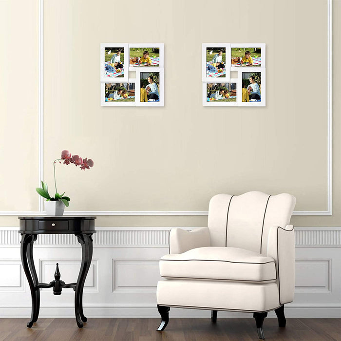 Bilderrahmen Collage für 4 Fotos, 10 x 15 cm, Wandmontage Fotogalerie Display, Weihnachten, mit Glasscheibe, Weiß