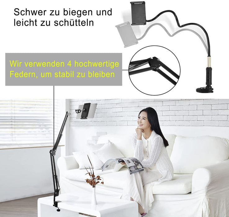 Tablet-Ständer für Bett Tablet Halterung Bett Tablet-Ständerhalter 360 Grad Drehbarer mit Stabilem Aluminiumarm für iPad, Tablets, Telefone