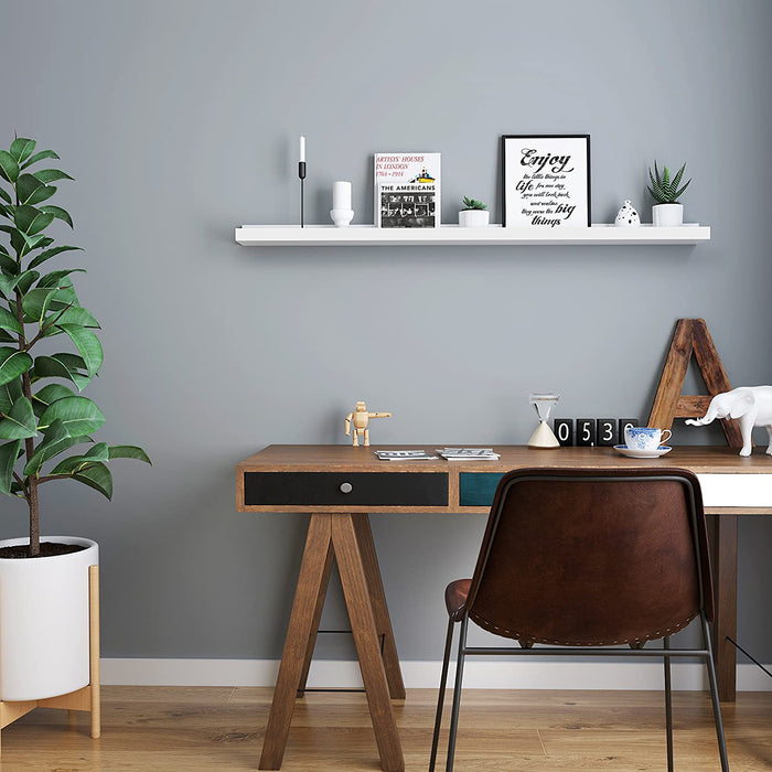 Wandregal Schweberegale für Fotorahmen und Bücher, 110 x 10 cm, Modernes Regal Weiß