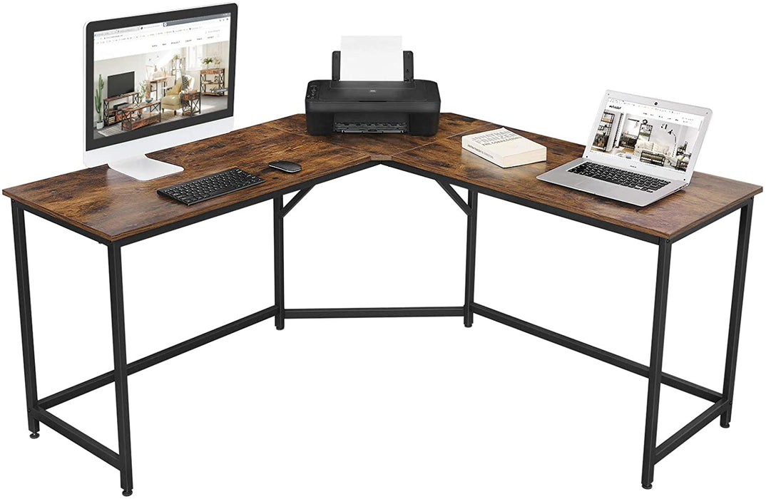 Eckschreibtisch, L-förmiger Computertisch, Bürotisch, Arbeitszimmer, Homeoffice, Gaming, platzsparend, einfache Montage, Industrie-Design vintagebraun