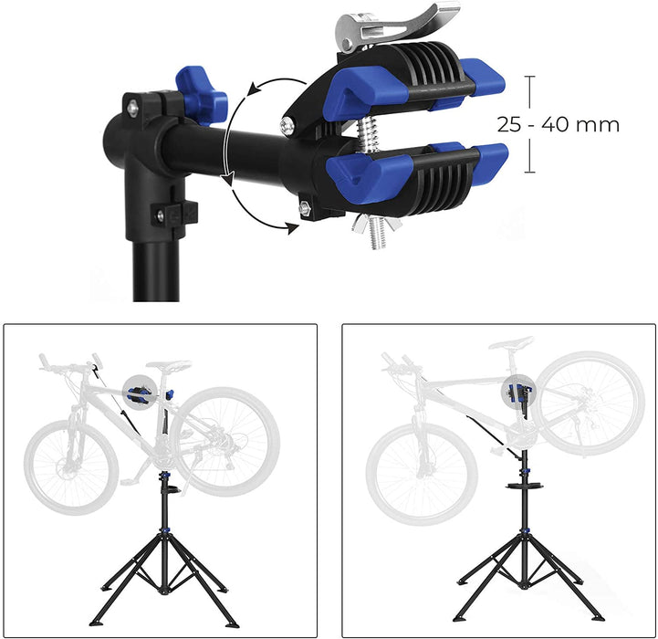 Fahrradmontageständer, Reparaturständer für Fahrräder, Fahrradreparaturständer für Profis, mit Schnelllösevorrichtung, Werkzeugschale, Lenkerhalter