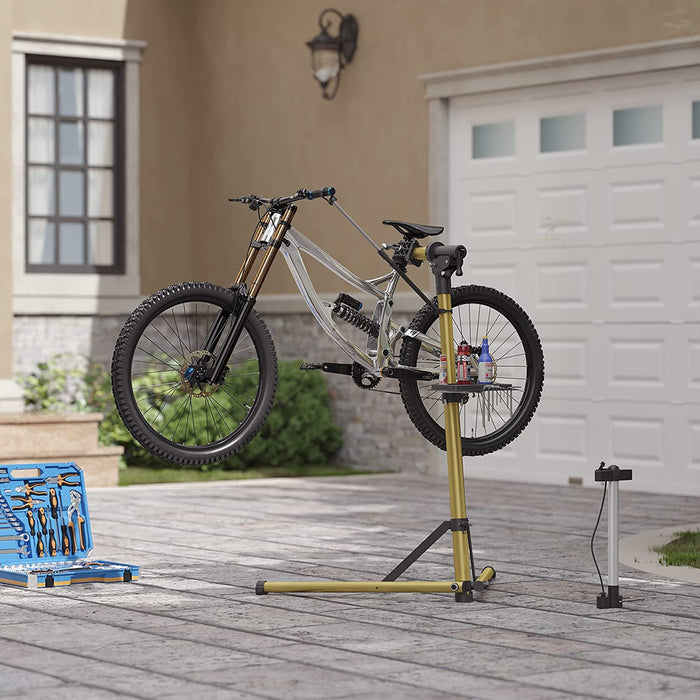 Fahrradmontageständer, Aluminium Montageständer für Fahrräder, Reparaturständer mit magnetischer Werkzeugschale, Reparaturset, höhenverstellbar