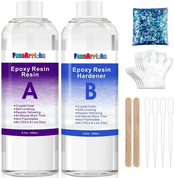 Epoxidharz 500ml/18.5oz Glasklar Epoxidharz für Guss und Beschichtung, Transparentes 1: 1 Verhältnis für Holz, Schmuckherstellung, Malerei