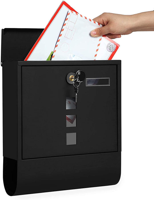 Briefkasten, Wandbriefkasten, Schloss mit Kupfer-Schließzylinder und drehbarer Abdeckung, Zeitungsfach, Sichtfenster, Namensschild-Halter