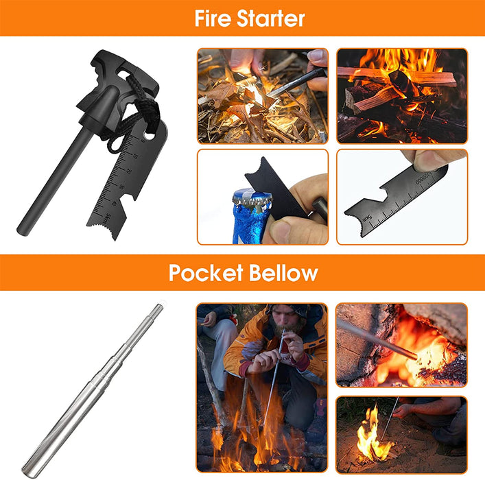 Survival Kit 13 in 1, Professionelles Notfall Survival Kit mit Klappmesser, Taschenlampe, Survival Ausrüstung für Outdoor Camping, Abenteuer, Wandern, Jagen, Angeln, Männer, Väter