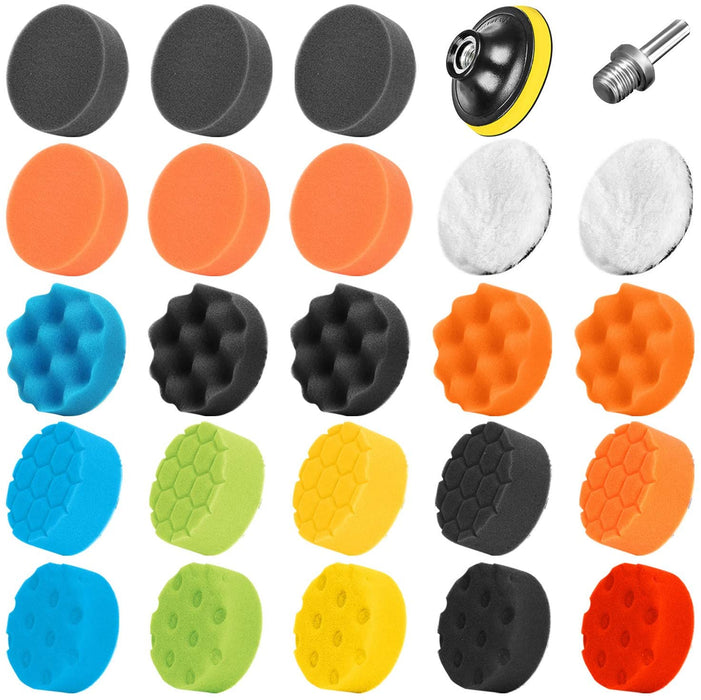 Polierschwamm, SPTA 25tlg 80mm Polierschwämme Polierpad Polieren Pad Schwamm Set mit Polierpad Polierpad Set und Polierfell Polierset Polierteller Kit