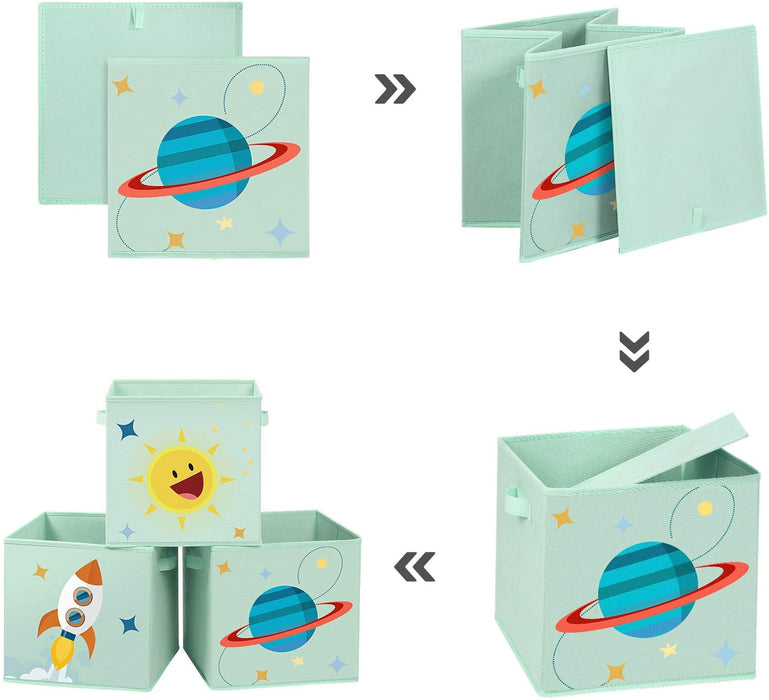 Aufbewahrungsbox kinder, 3er Set, Stoffboxen, 30 x 30 x 30 cm, Spielzeugbox, faltbar, mit 2 Griffen, für Kinderzimmer, Spielzimmer, Schlafzimmer, grün