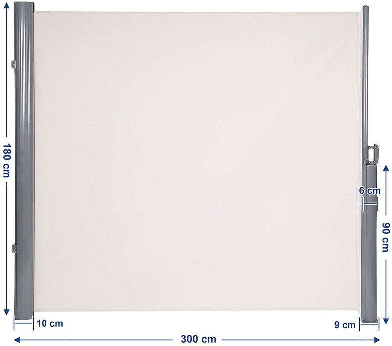 Seitenmarkise, ausziehbar, 180 x 300 cm, Sichtschutz, Sonnenschutz, Blickdicht, Seitenrollo, für Balkon, Terrasse, Garten, beige