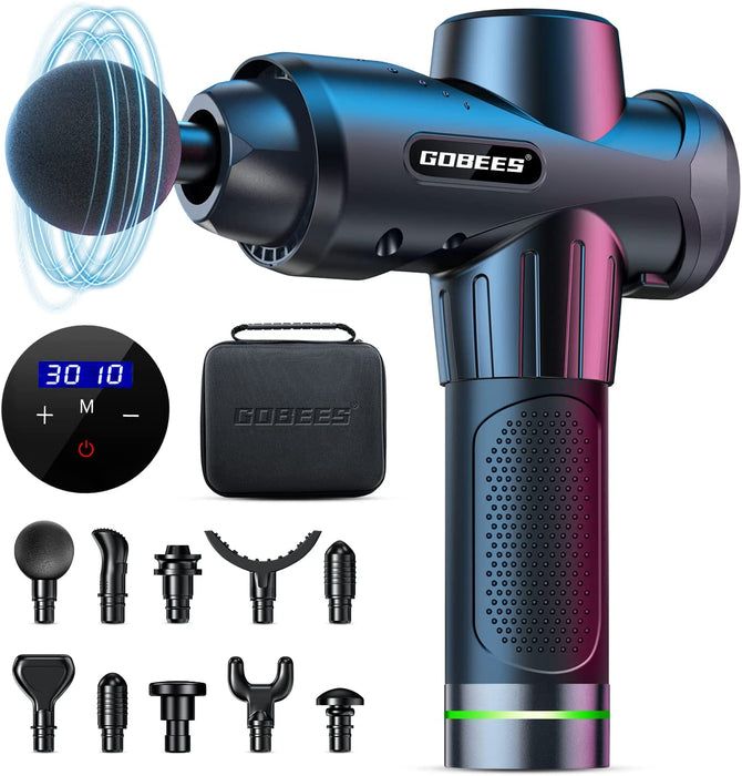Massagepistole, Tiefen Muskel Massagegerät mit 10 Massageköpfen und 30 Geschwindigkeiten, Deep Tissue Massage Gun mit LCD-Touchscreen