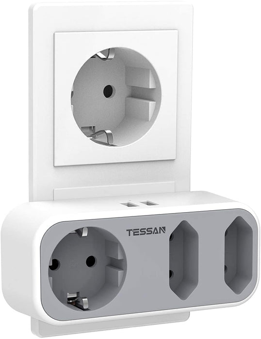 Doppelstecker für Steckdose, TESSAN 5 in 1 Steckdosenadapter mit 2 USB  Anschluss, Mehrfachsteckdose 3 Fach Mehrfachstecker mit USB Ladegerät