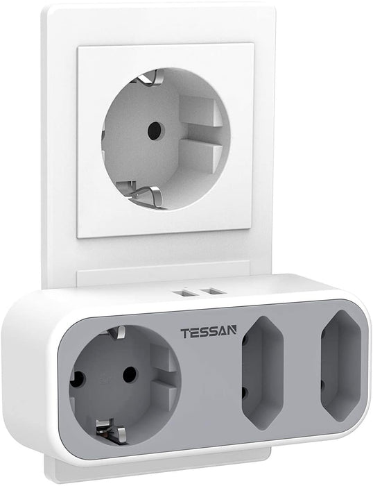 Doppelstecker für Steckdose, TESSAN 5 in 1 Steckdosenadapter mit 2 USB Anschluss, Mehrfachsteckdose 3 Fach Mehrfachstecker mit USB Ladegerät