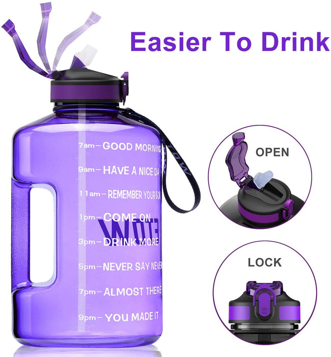 2,2 Liter Trinkflasche Sport mit Zeitangaben und Strohhalme, 2,2L Groß Sportflasche BPA Frei, Auto Wasserbehälter Auslaufsicher Sportflasche (Lila 2,2L)