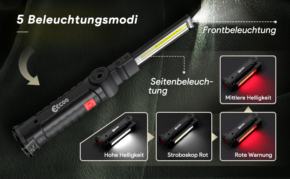 LED Arbeitsleuchte COB LED Werkstattlampe Inspektionsleuchten mit Haken und Magnethalter, LED Campinglampe für Auto Reparatur Werkstatt Garage Camping