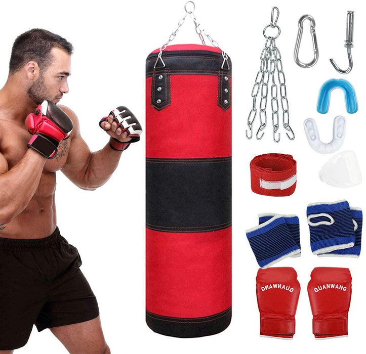 11 PCS Boxsack-Set, Box-Set mit Boxhandschuhen Boxbandagen und Tasche, Mundschutz