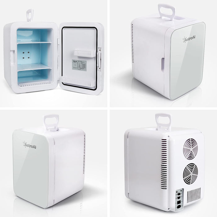 Mini Kühlschrank, 10 Liter / 15 Dosen Fridge mit Kühl/Heizfunktion und AC/DC Stromversorgung, Tragbare Kosmetik Kühlschrank