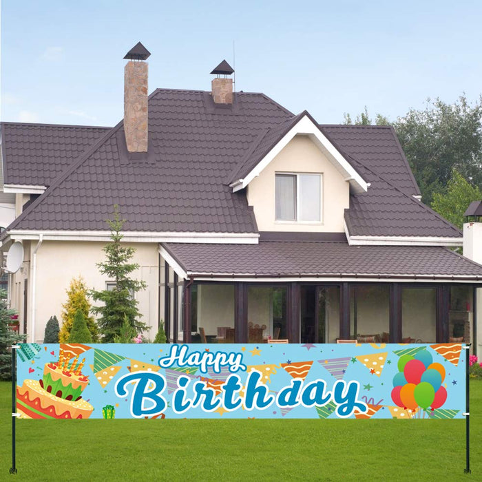 Extra Lange Banner Large Happy Birthday Girlande Geburtstag Banner Blau 3 Meter GAGAKU Geburtstag Party Deko für Garten Tisch Mauer