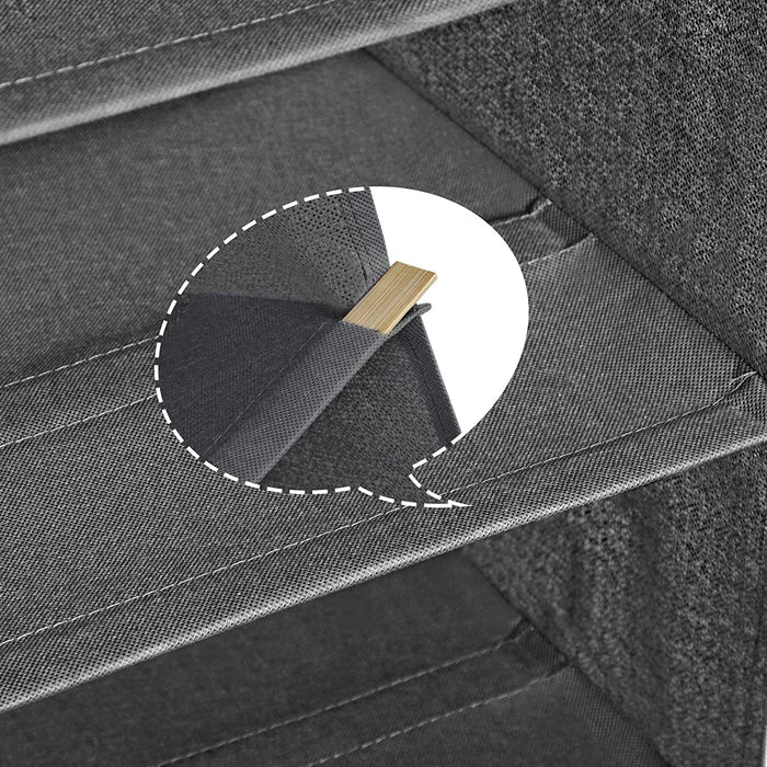 Hängeregal, Kleiderschrank-Organizer, Hängeaufbewahrung, für Kleidung, platzsparend und faltbar, Metallhaken, Bambus-Einsätze, leinenartige Textur, grau