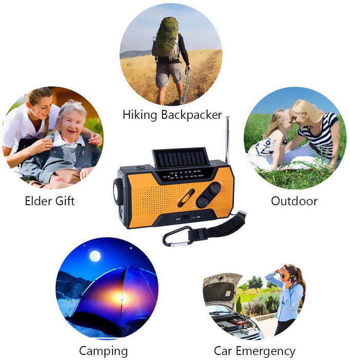 Solar Dynamo Kurbel Radio FM AM, Tragbares Multifunktion Outdoor Novelty Notfallradio mit 2000mAh als Power Bank/Leselampe Alarm/SOS Signal