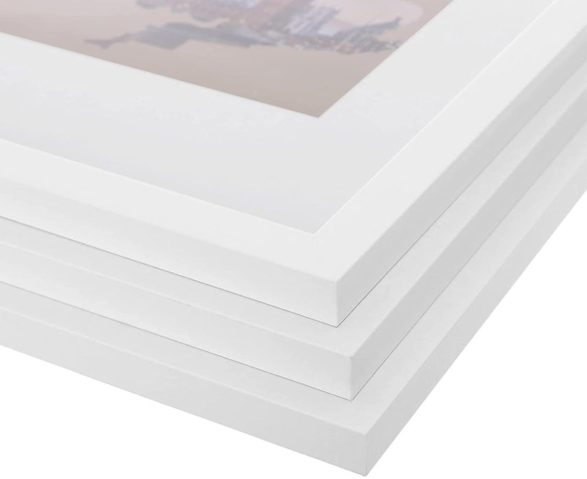 Bilderrahmen 3er-Set, für DIN A3 (29,7 x 42 cm) ohne Passepartout, für A4 (21 x 29,7 cm) mit Passepartout, Fotorahmen, Glasscheibe, Rahmenbreite 2 cm