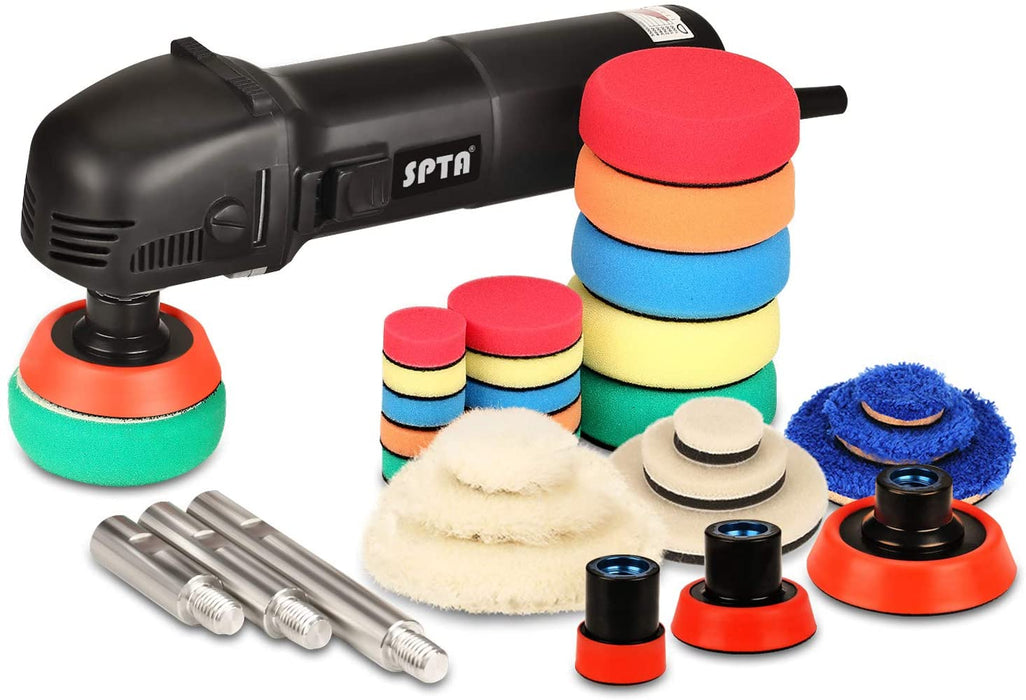 Mini Poliermaschine, SPTA 780W Polierer mit 6 Variable Geschwindigkeit, Seitengriff, 25/50/80mm Polierteller/Polierschwamm/Wollscheibe/Schleifpapier