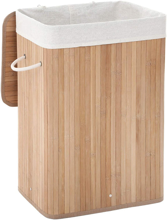 Wäschekorb Bambus Wäschebox Wäschetruhe Wäschekiste Faltbar Wäschesammler mit herausnehmbarem Baumwolle Wäschesack Wäschetonne Naturfarben rechteckig