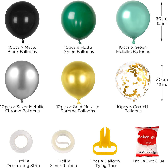 60 Stück 12 Zoll Latex Ballons Grün Metallic Luftballons Konfetti Garland Arch Kit Blau für Geburtstag Hochzeit Gold Party Dekorationen