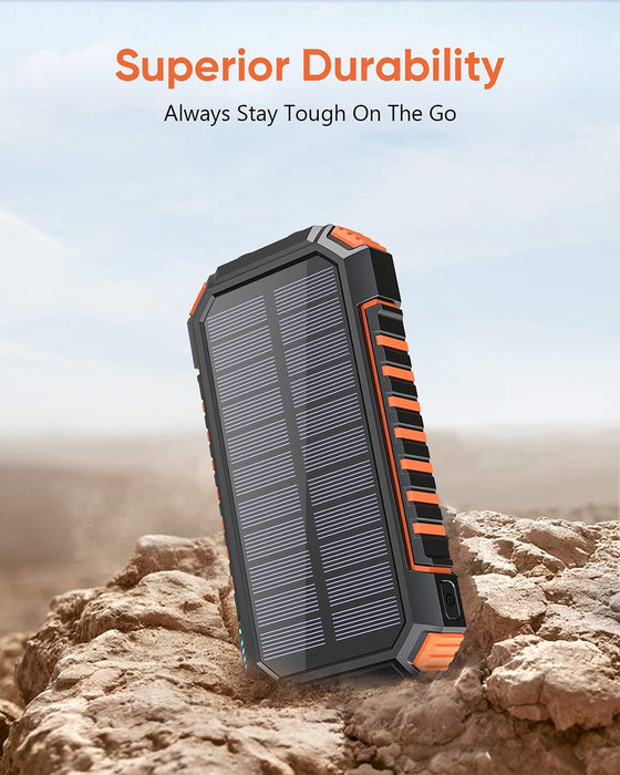 Wireless Solar Powerbank 26800mAh Wasserdichtes Solar Ladegerät USB C Externer Akku mit 4 Outputs, Power Bank für Smartphones, Tablets und mehr