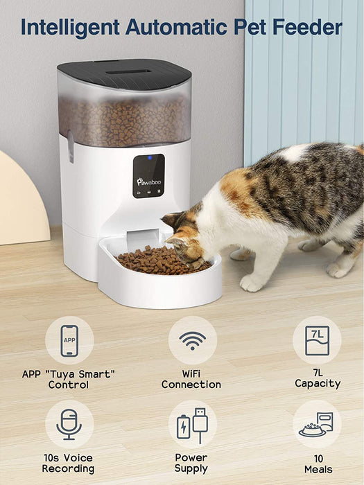 7L Automatischer Futterspender, WiFi Haustier Futterautomat mit Timer Automatisierte Futterspender APP Fernbedienung Smart Pet Feeder Trockenfutter