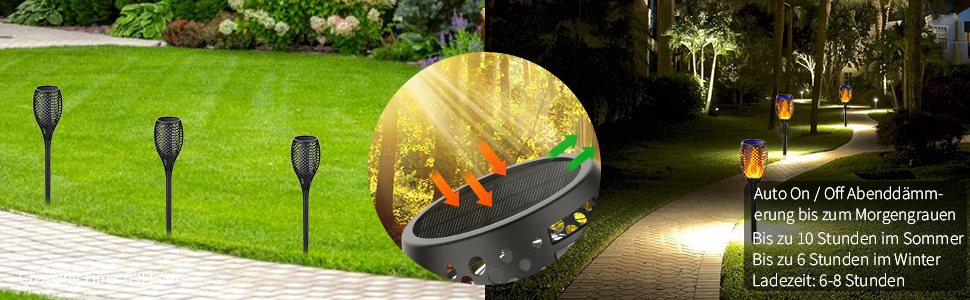 Garten Fackeln Solarleuchte Solar Fackel Garten Solar Flamme Lampe Fackel Solar Gartenlicht Auto EIN/Aus (Licht Sensor) und IP65 Wasserdicht