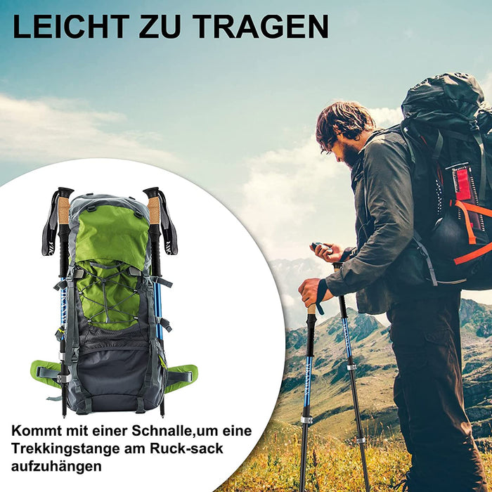 Aluminium Wanderstöcke, Trekkingstöcke Walking Stöcke ,höhen-verstellbare Teleskop Stöcke 110-130cm mit Korkgriff inkl. Zubehör | aus stabilem