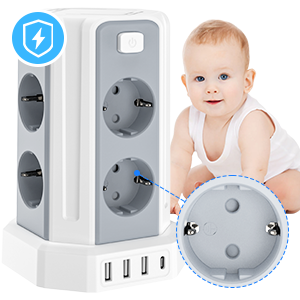 8 Fach Steckdosenleiste mit 3M Kabel, Mehrfachsteckdose mit 3 USB A, 1 USB C, Steckdosenturm mit 5 Schalter, Steckdosenleiste Überspannungsschutz