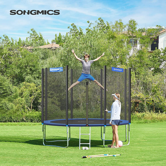 Trampolin, rundes Gartentrampolin mit Sicherheitsnetz, mit Leiter und gepolsterten Stangen, Sicherheitsabdeckung, TÜV Rheinland getestet, Outdoor