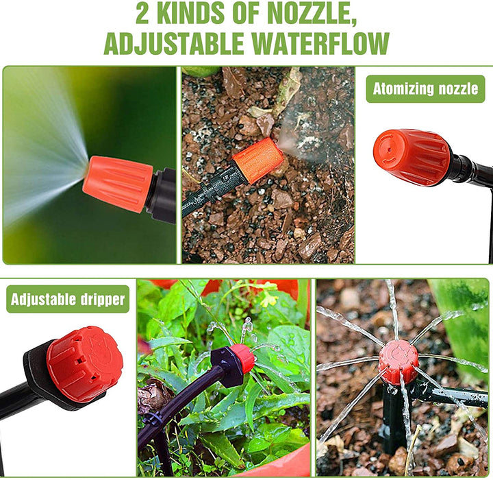 15M+10M Automatische Bewässerungssystem, Micro Drip Garten Bewässerung Kit Verstellbar Zerstäuber mit 2 Arten Schlauch DIY Tröpfchenbewässerung